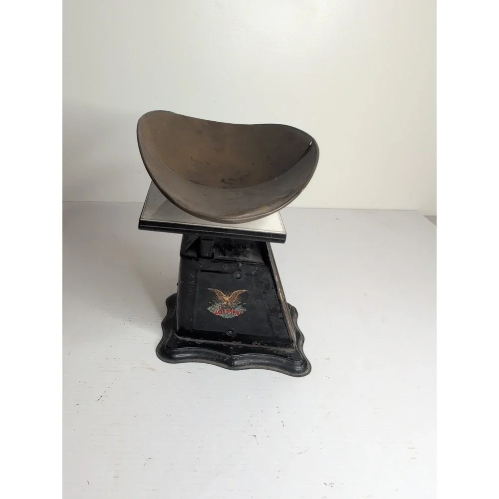 Antique Vtg 1906 Slanting Dial 24 Lb Balance Scale with Ceramic Top Brass Basket